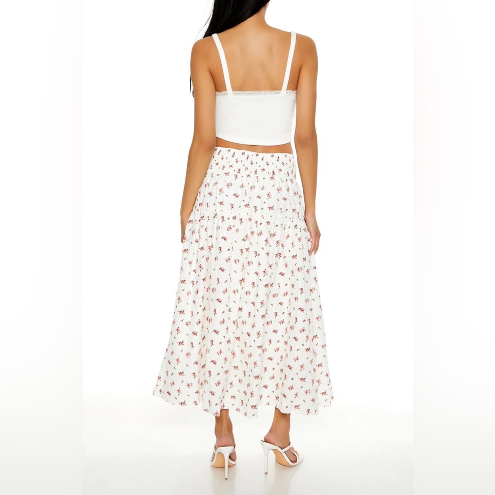 White Maxi Peasant Skirt with Pink Floral Print - Picture 7 of 8